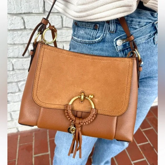 SEE BY CHLOE Joan Shoulder Bag Leather Suede Shoulder Crossbody Strap O-Ring